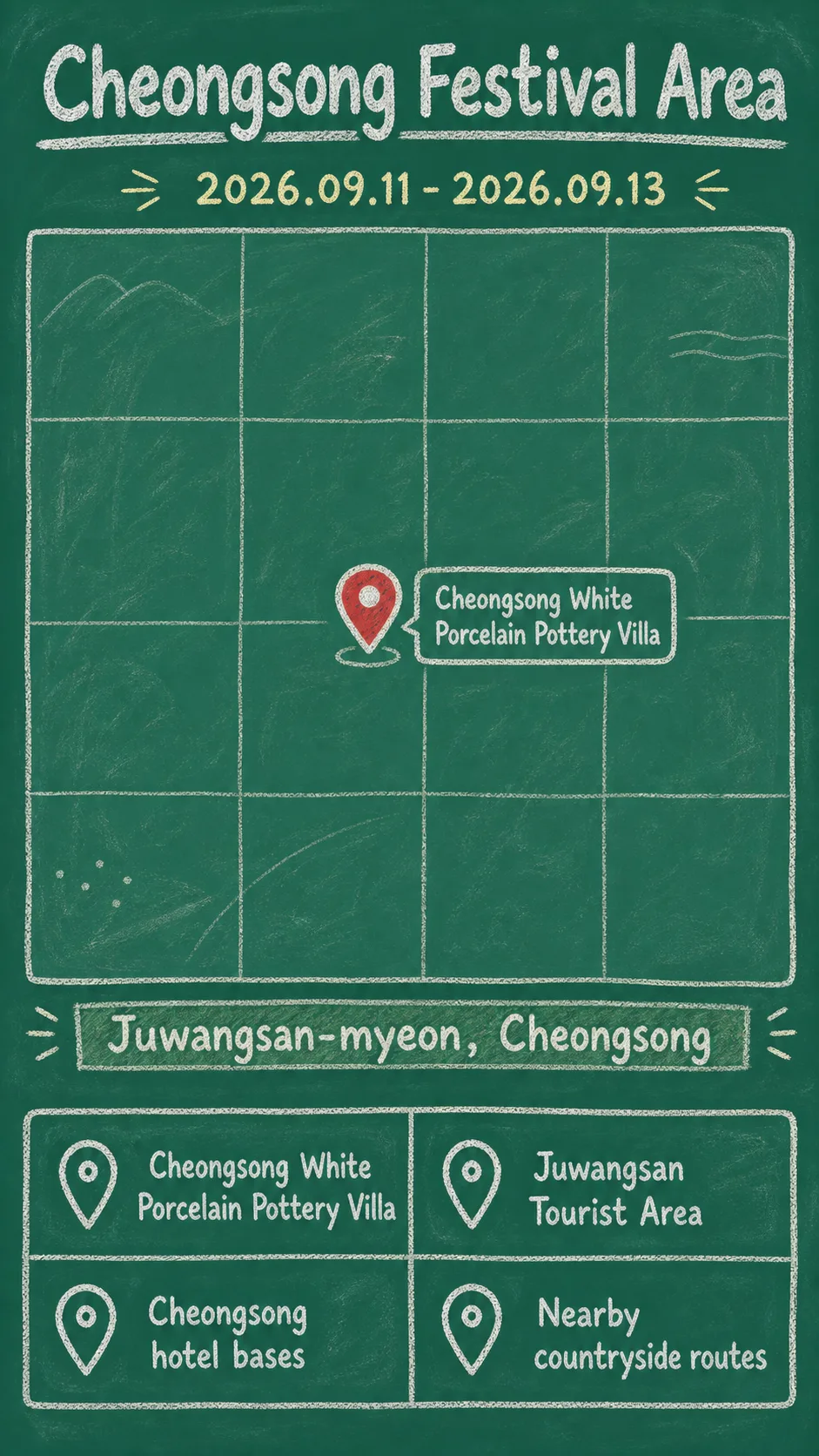 2026 Cheongsong White Porcelain Festival: Dates, Location, Travel Tips and Where to Stay English chalkboard map redrawn from the source map