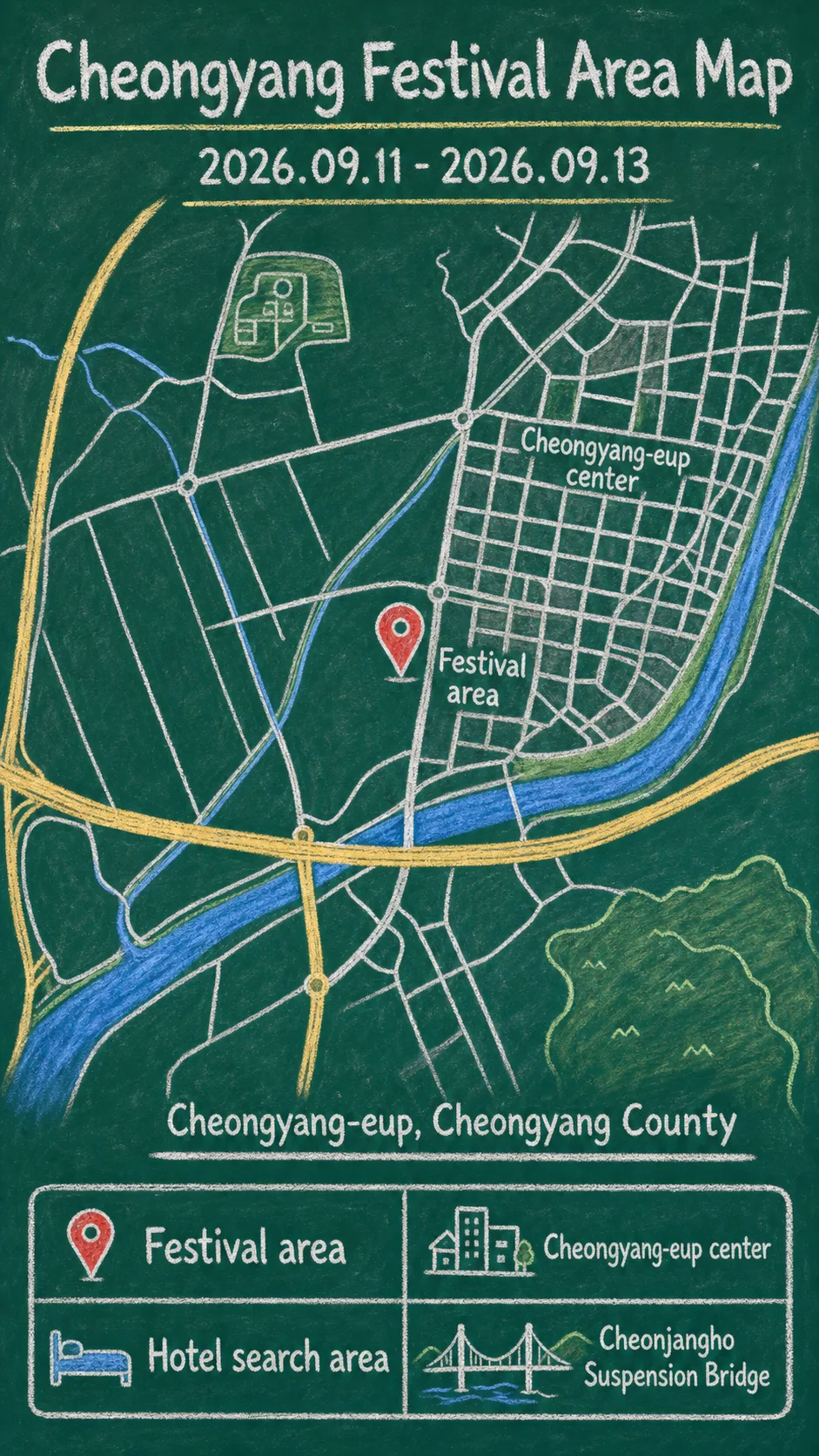 2026 Cheongyang Chili Pepper and Goji Berry Festival: Dates, Location, Travel Tips, and Where to Stay English chalkboard map redrawn from the source map