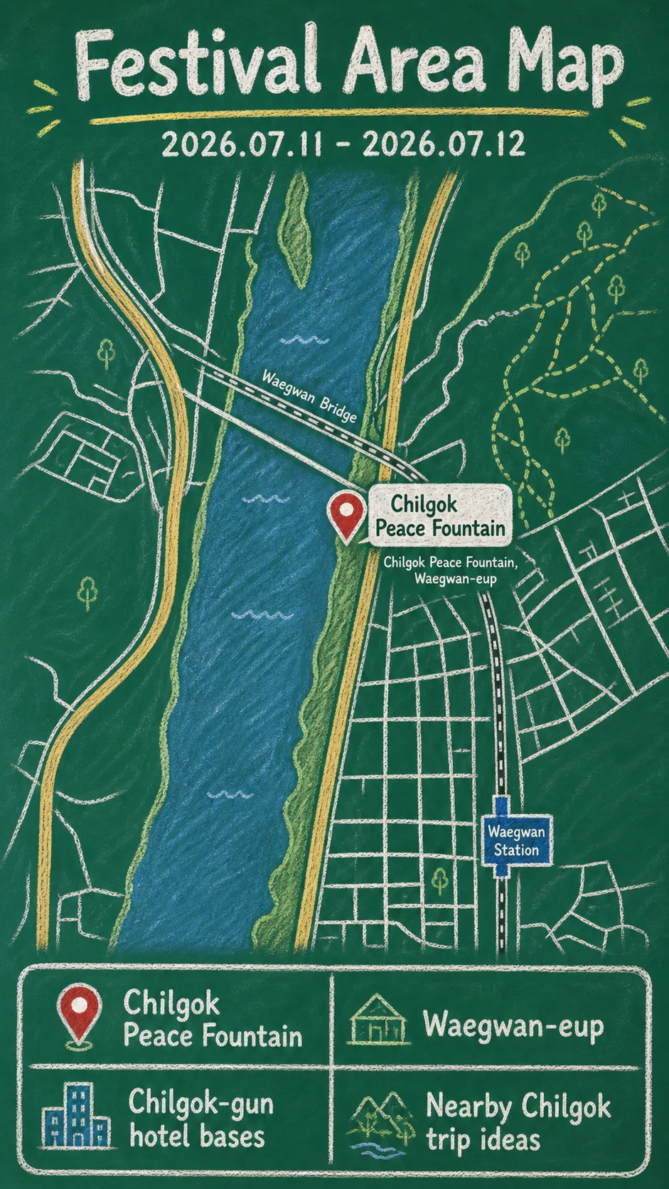 2026 Chilgok Honey Beer Festival: Where to Stay and How to Plan Your Visit English chalkboard map redrawn from the source map
