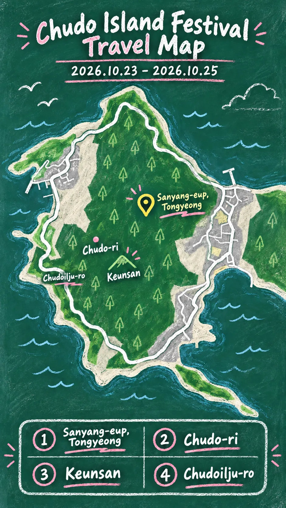 2026 Chudo Island Film Festival: Dates, Travel Tips and Where to Stay English chalkboard map redrawn from the source map
