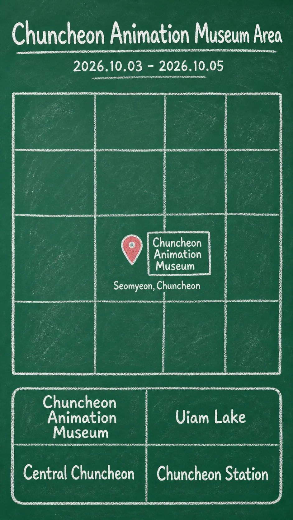 2026 Chuncheon AniToy Festival Hotel Guide: Dates, Location, and Where to Stay English chalkboard map redrawn from the source map