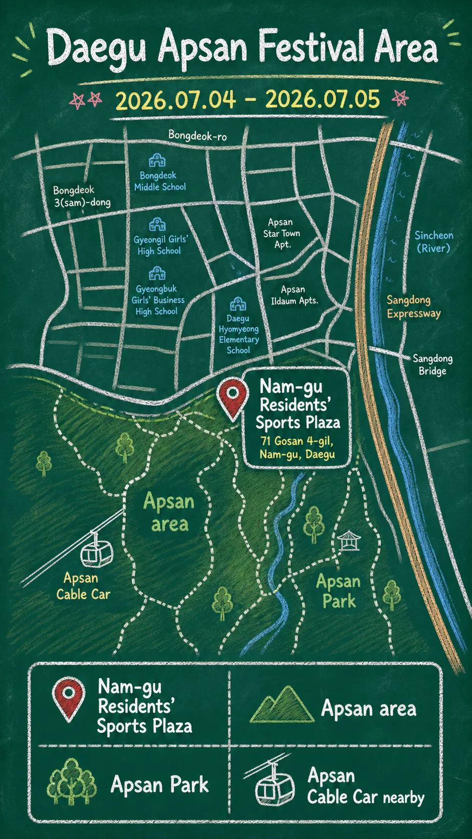 2026 Daegu Apsan Festival: Dates, Location, What to Pack, and Where to Stay English chalkboard map redrawn from the source map