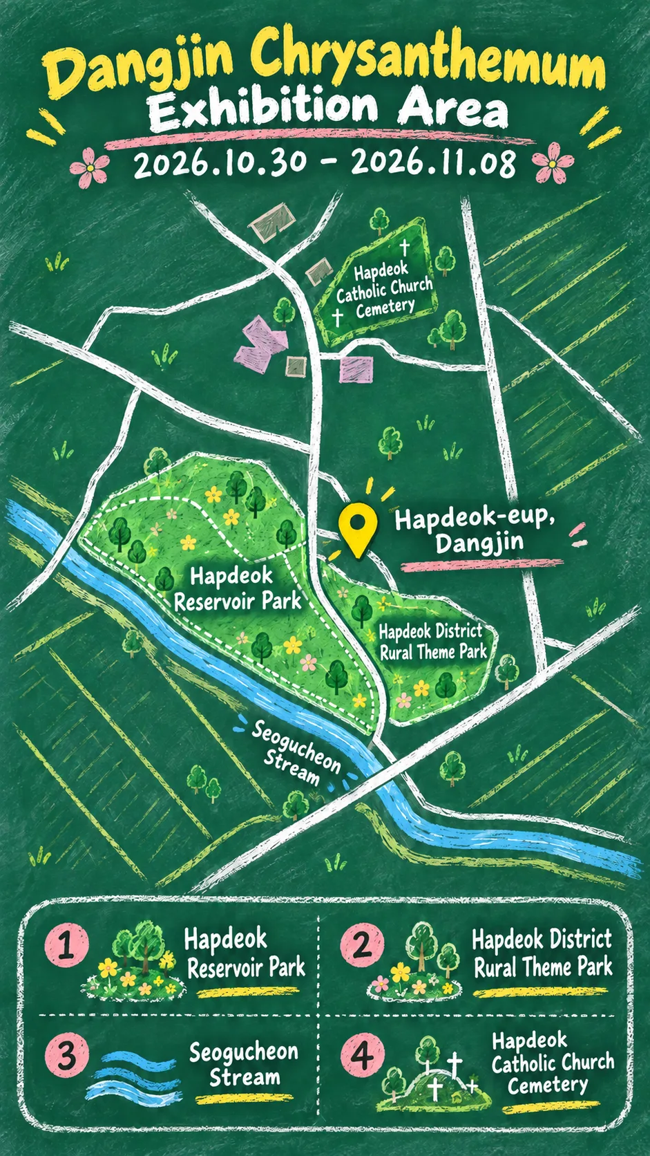 2026 Dangjin Chrysanthemum Exhibition: Dates, Location and Where to Stay English chalkboard map redrawn from the source map