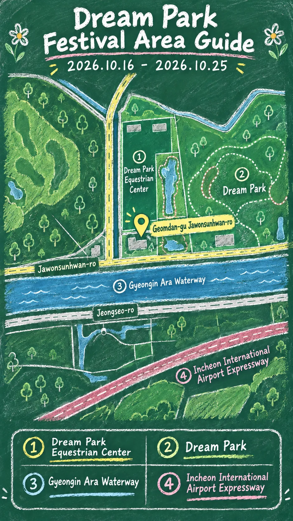 2026 Dream Park Chrysanthemum Festival: Dates, Location and Where to Stay English chalkboard map redrawn from the source map