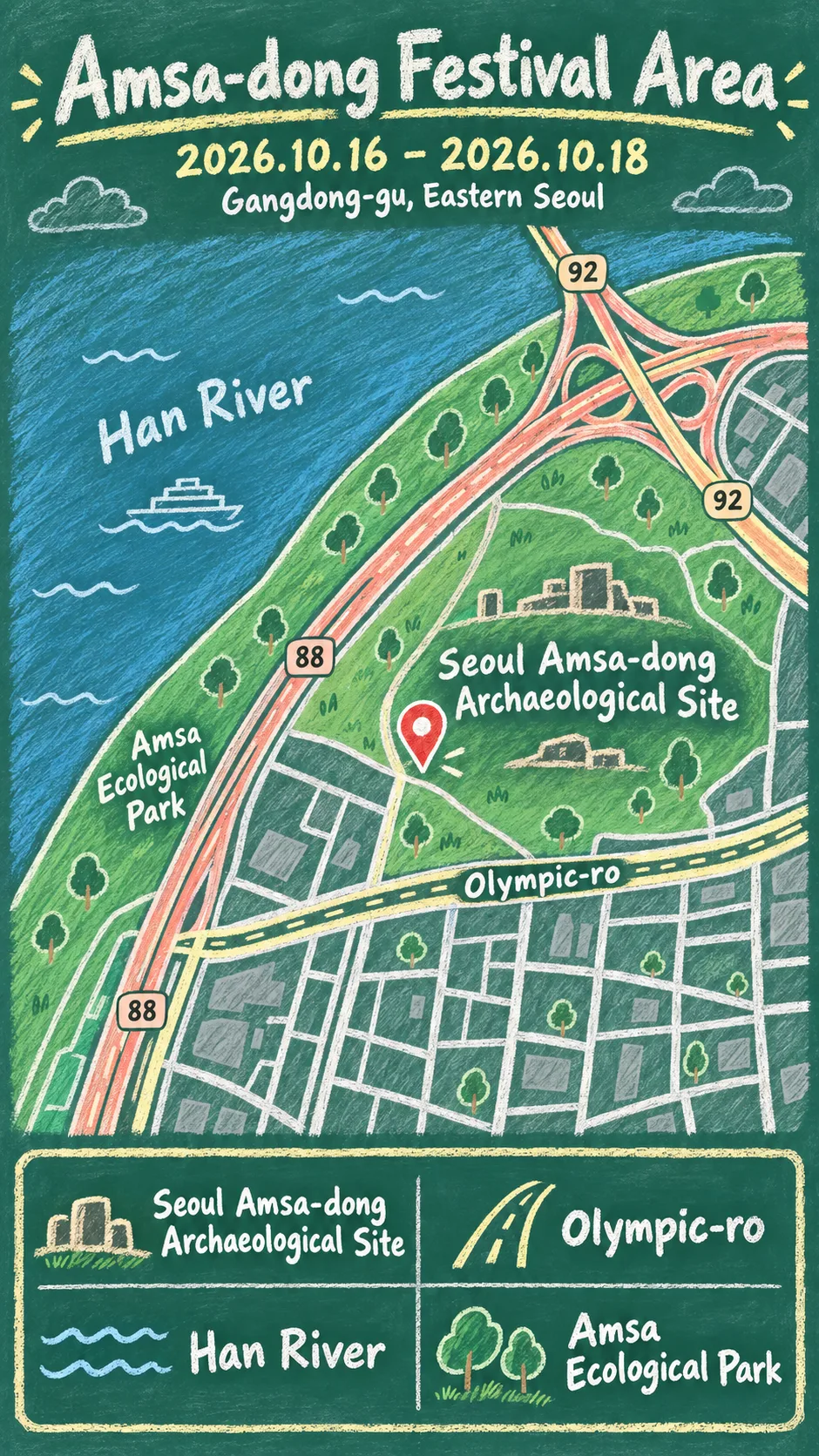 2026 Gangdong Prehistoric Culture Festival: Dates, Travel Tips and Hotels English chalkboard map redrawn from the source map