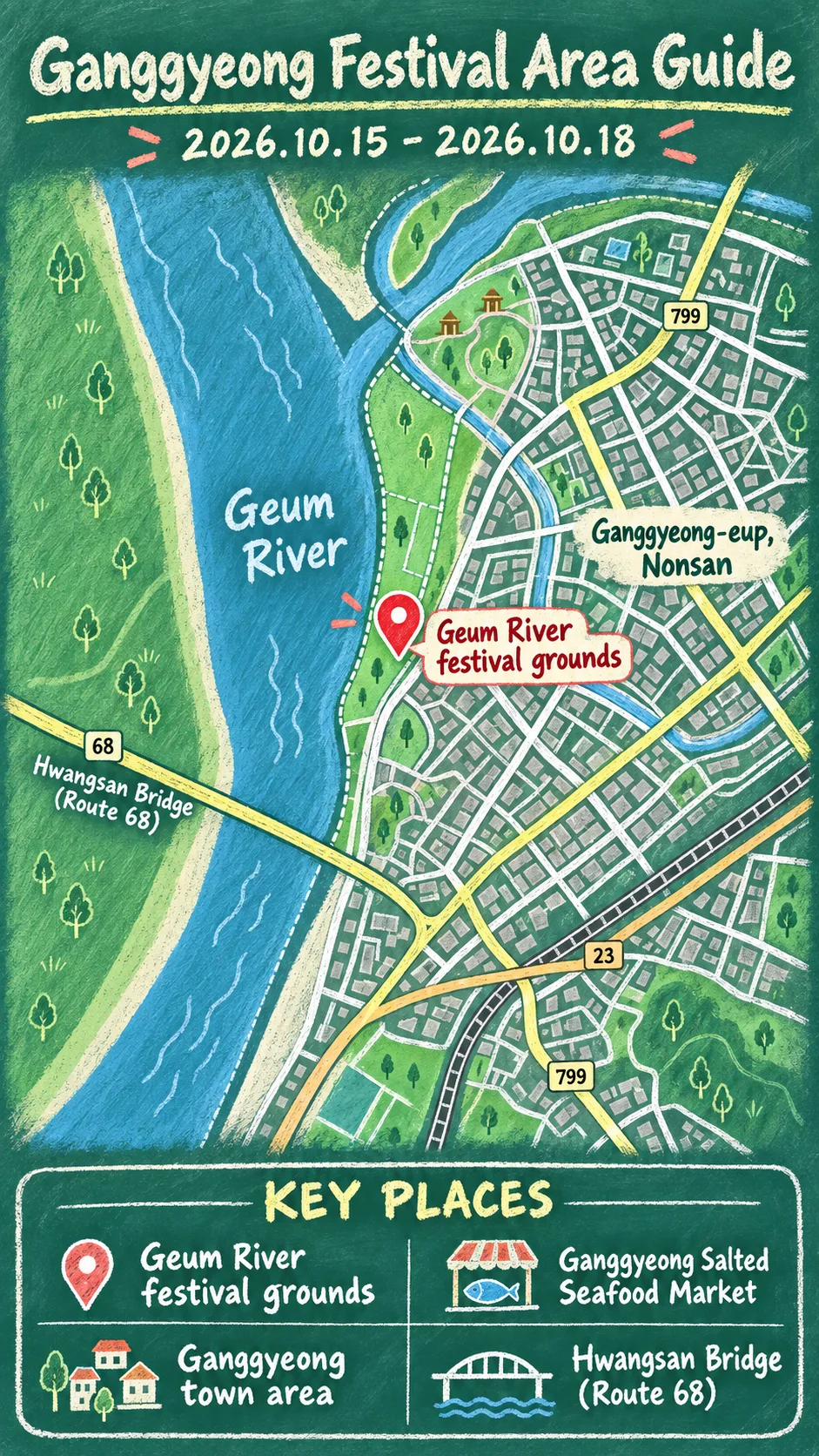 2026 Ganggyeong Salted Seafood Festival: Dates, Travel Tips and Hotels English chalkboard map redrawn from the source map