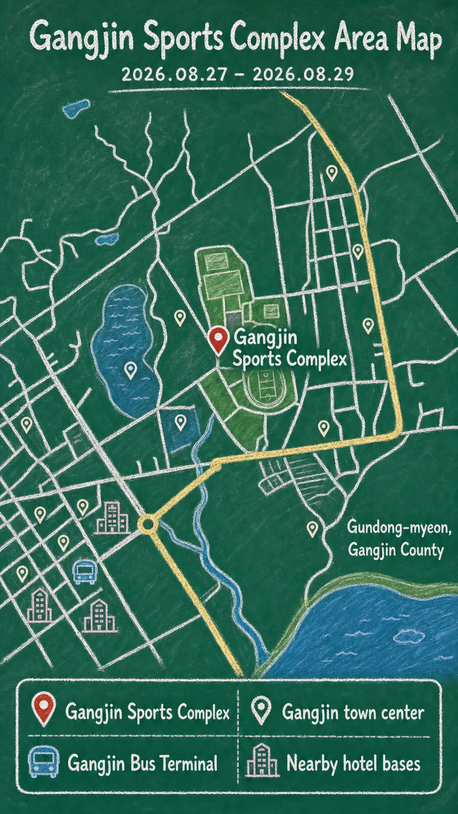 2026 Gangjin Hamaek Festival Hotel Guide: Dates, Location, and Where to Stay English chalkboard map redrawn from the source map