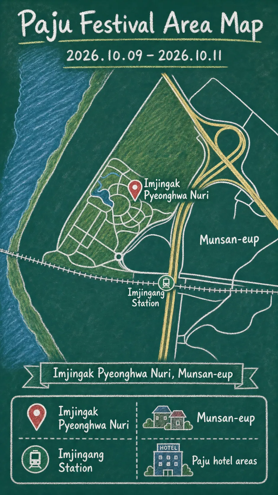 2026 GHOST Gyeonggi Hallyu OST Festival: Where to Stay in Paju and How to Plan Your Visit English chalkboard map redrawn from the source map