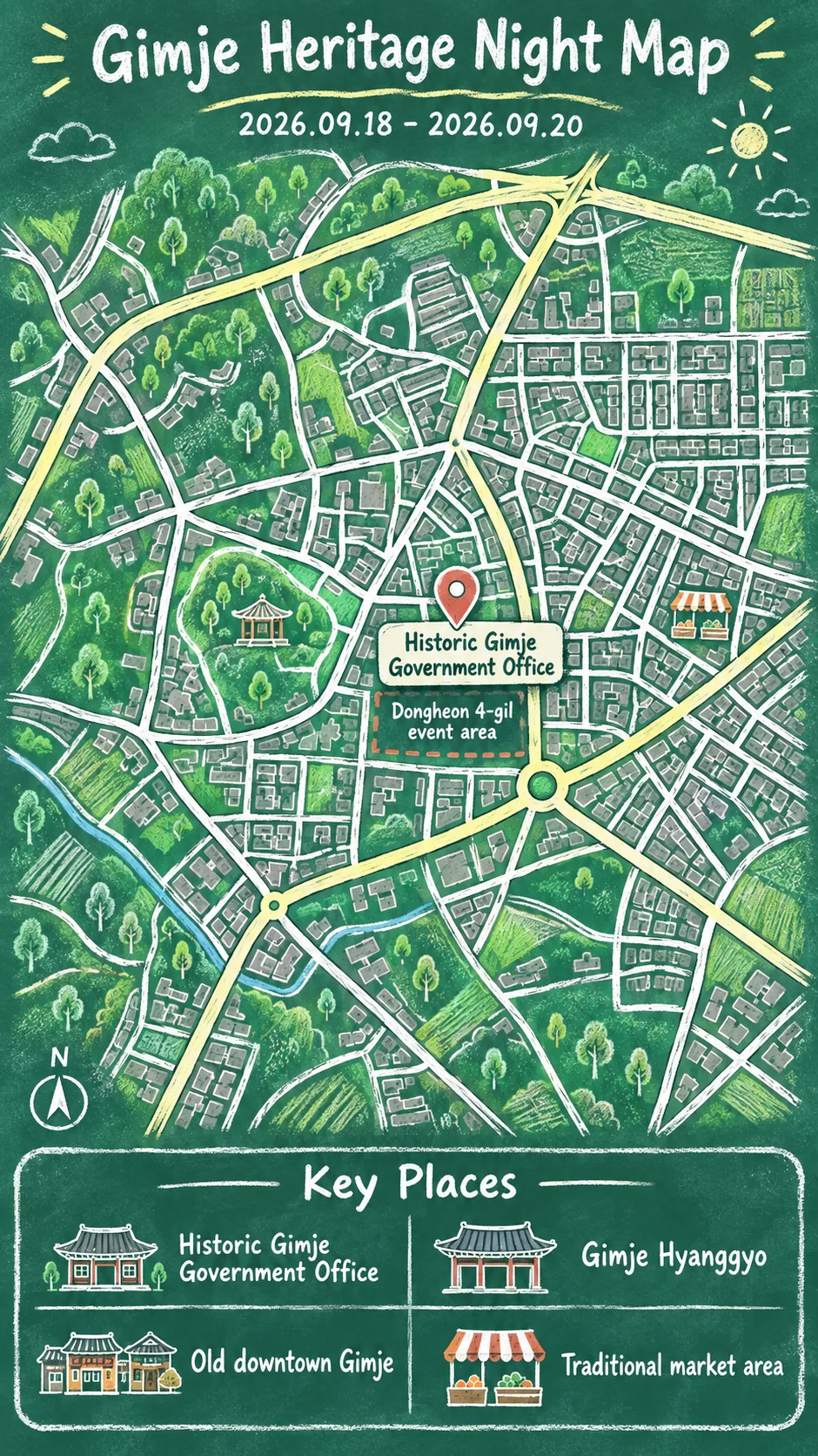 Gimje National Heritage Night 2026: Dates, Travel Tips, and Where to Stay English chalkboard map redrawn from the source map