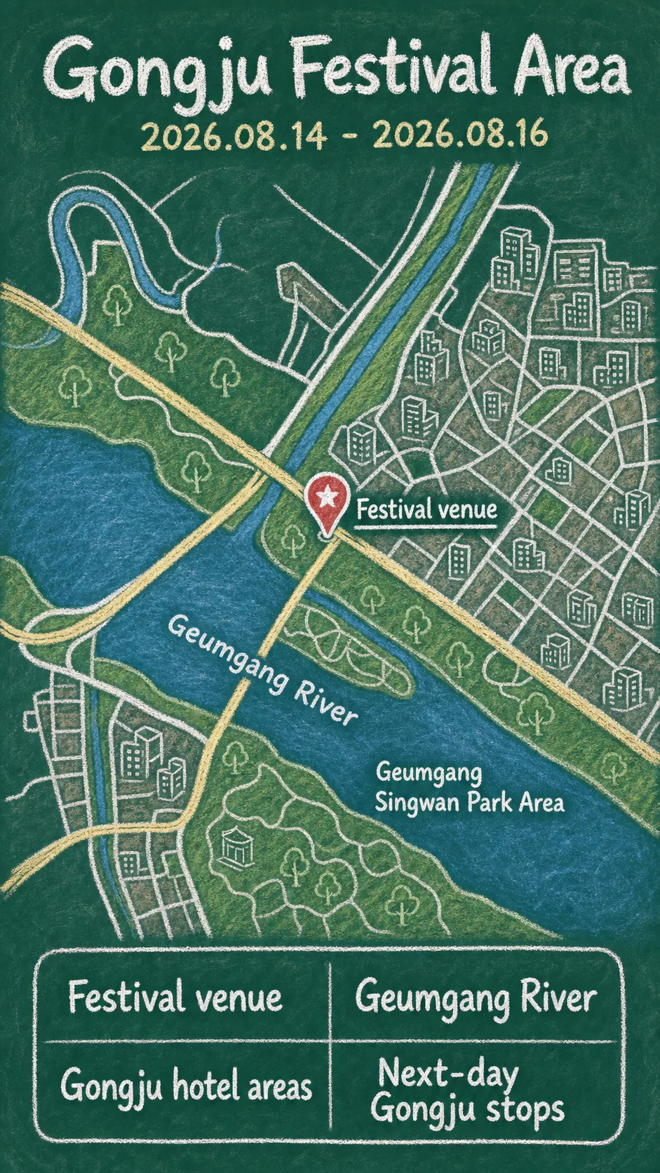 2026 Gongju Night Beer Festival: Dates, Location, Travel Tips, and Where to Stay English chalkboard map redrawn from the source map