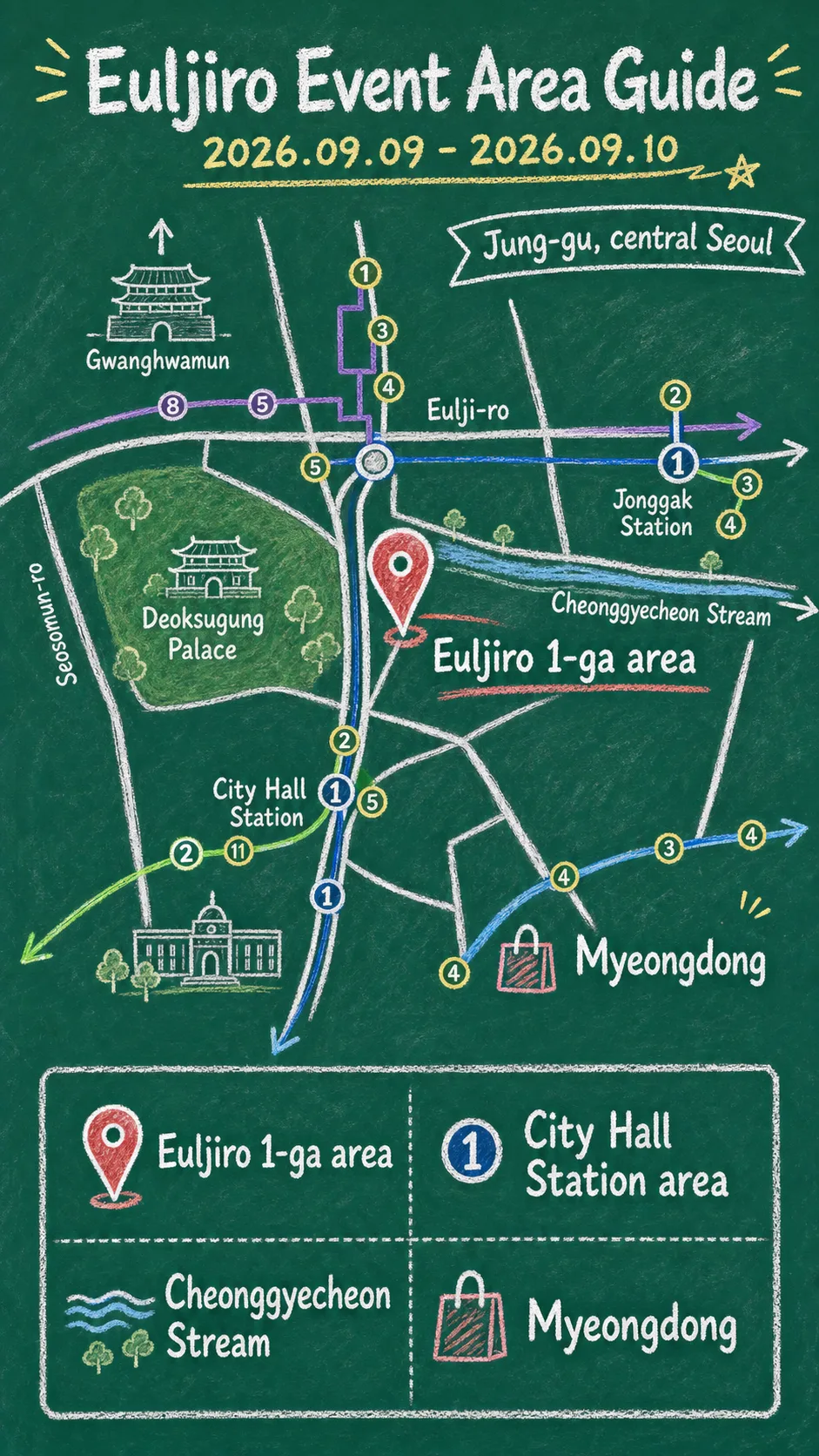 2026 Gumi Local Food Festa: Seoul Dates, Location, Travel Tips, and Nearby Hotels English chalkboard map redrawn from the source map
