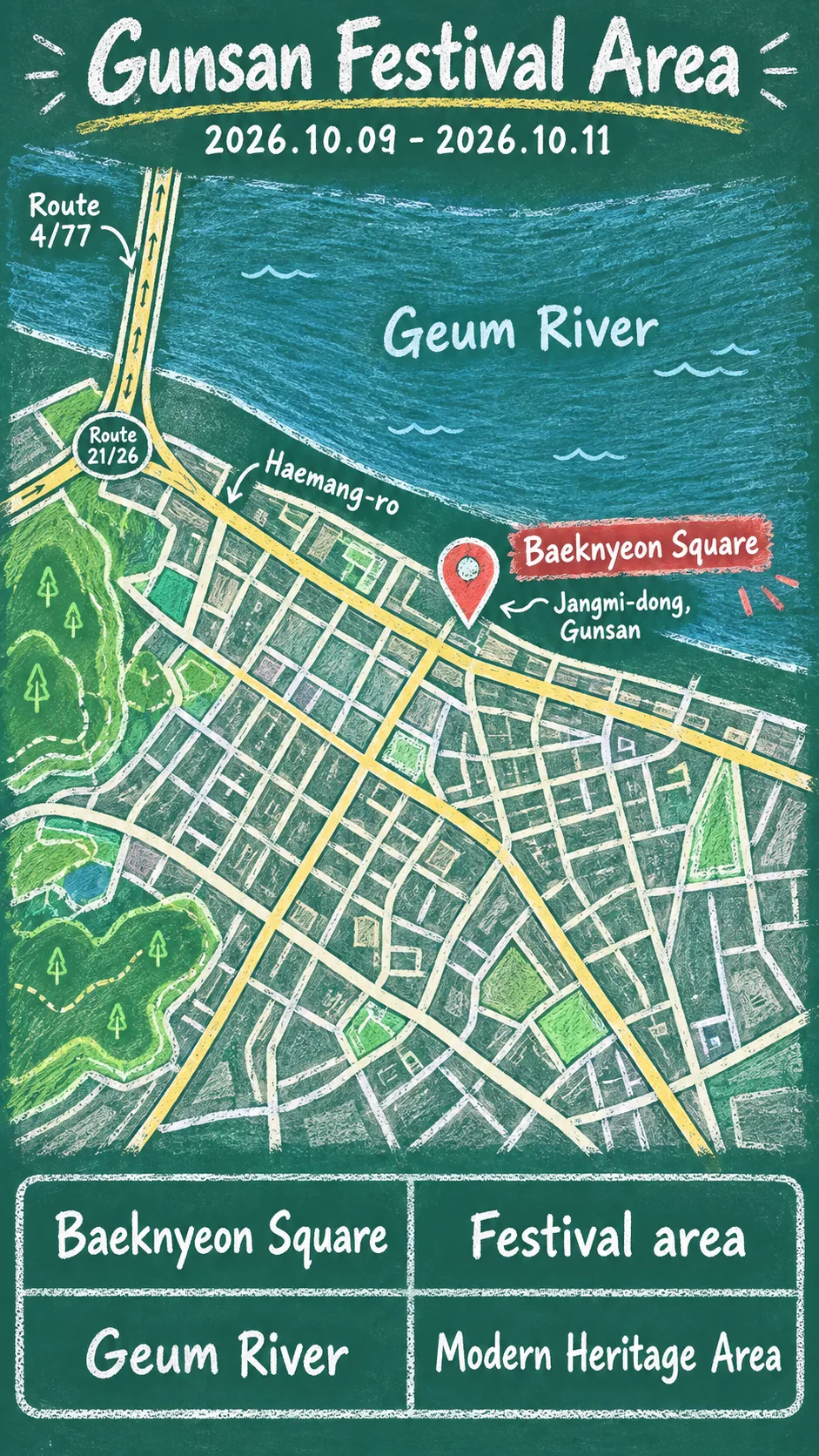 2026 Gunsan Jjambbong Festival Guide: Dates, Travel Tips and Hotels English chalkboard map redrawn from the source map