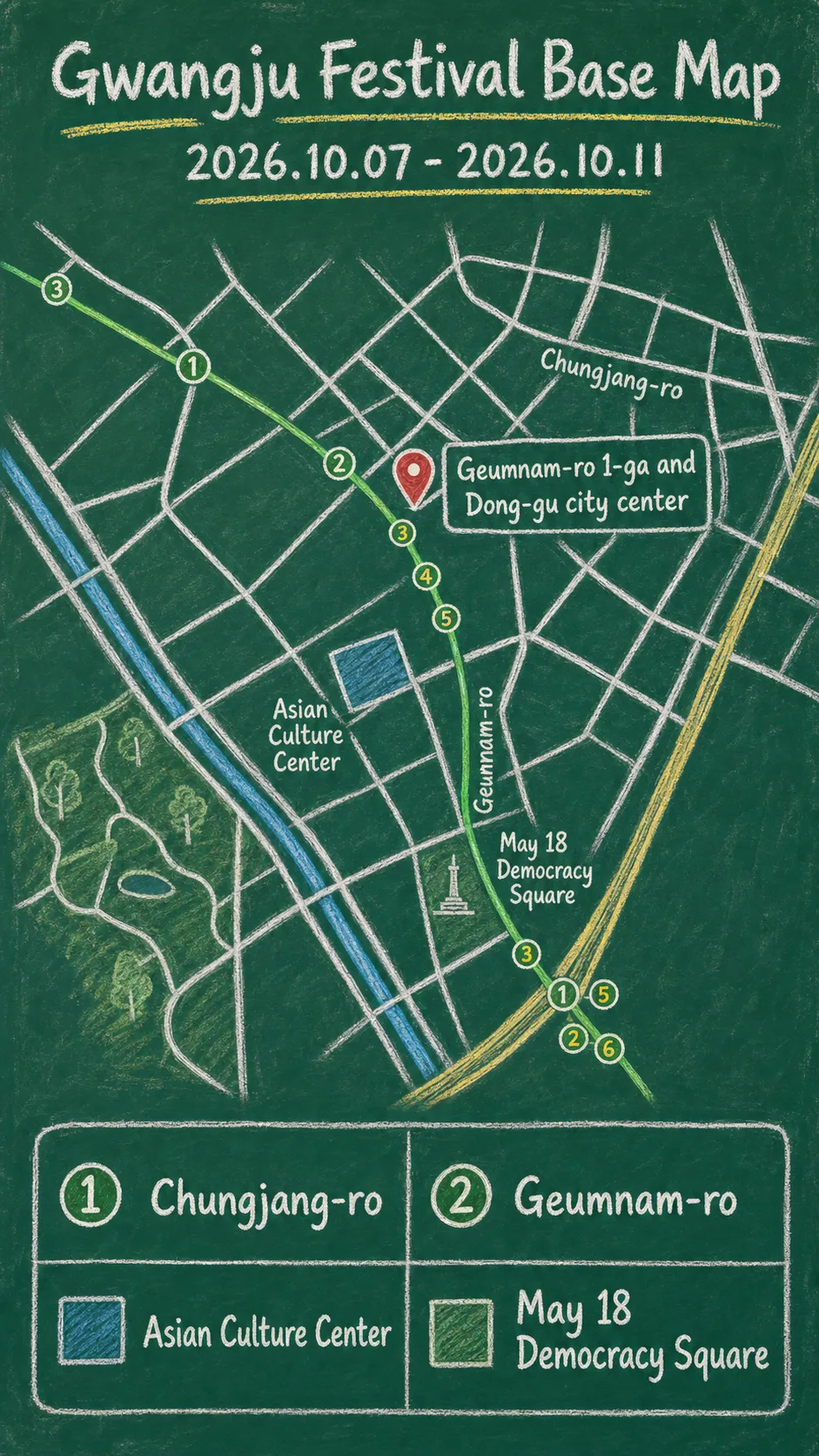 2026 Gwangju Busking World Cup: Festival Dates, Location, Travel Tips, and Where to Stay English chalkboard map redrawn from the source map