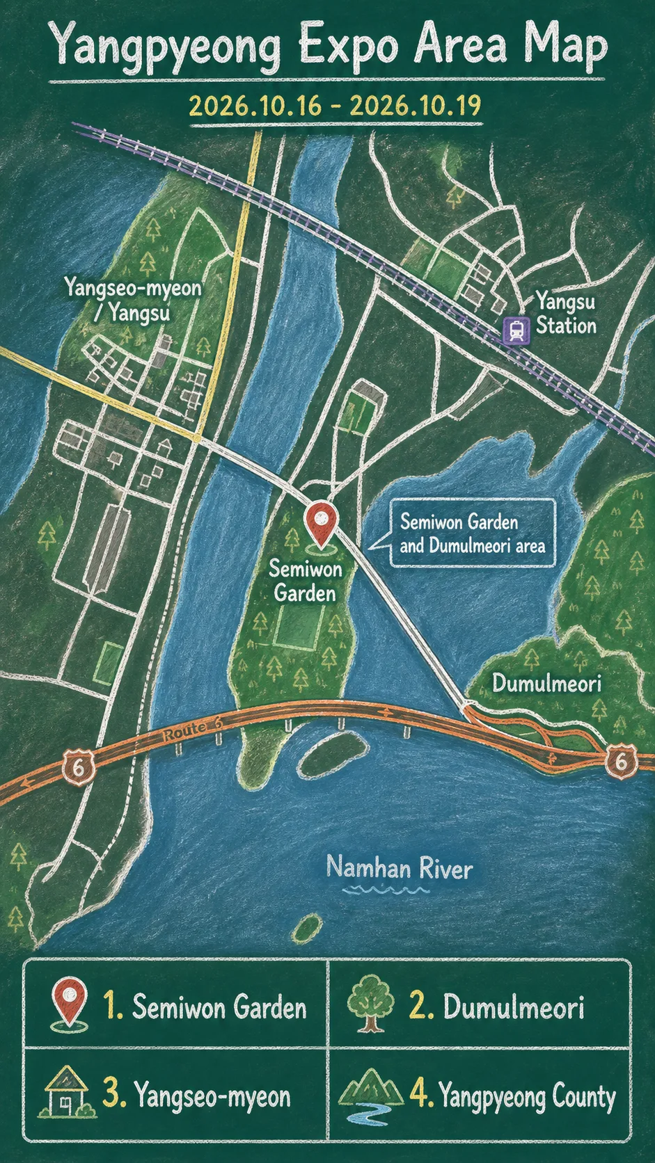 2026 Gyeonggi Garden Culture Expo: Where to Stay Around Yangpyeong, Semiwon, and Dumulmeori English chalkboard map redrawn from the source map