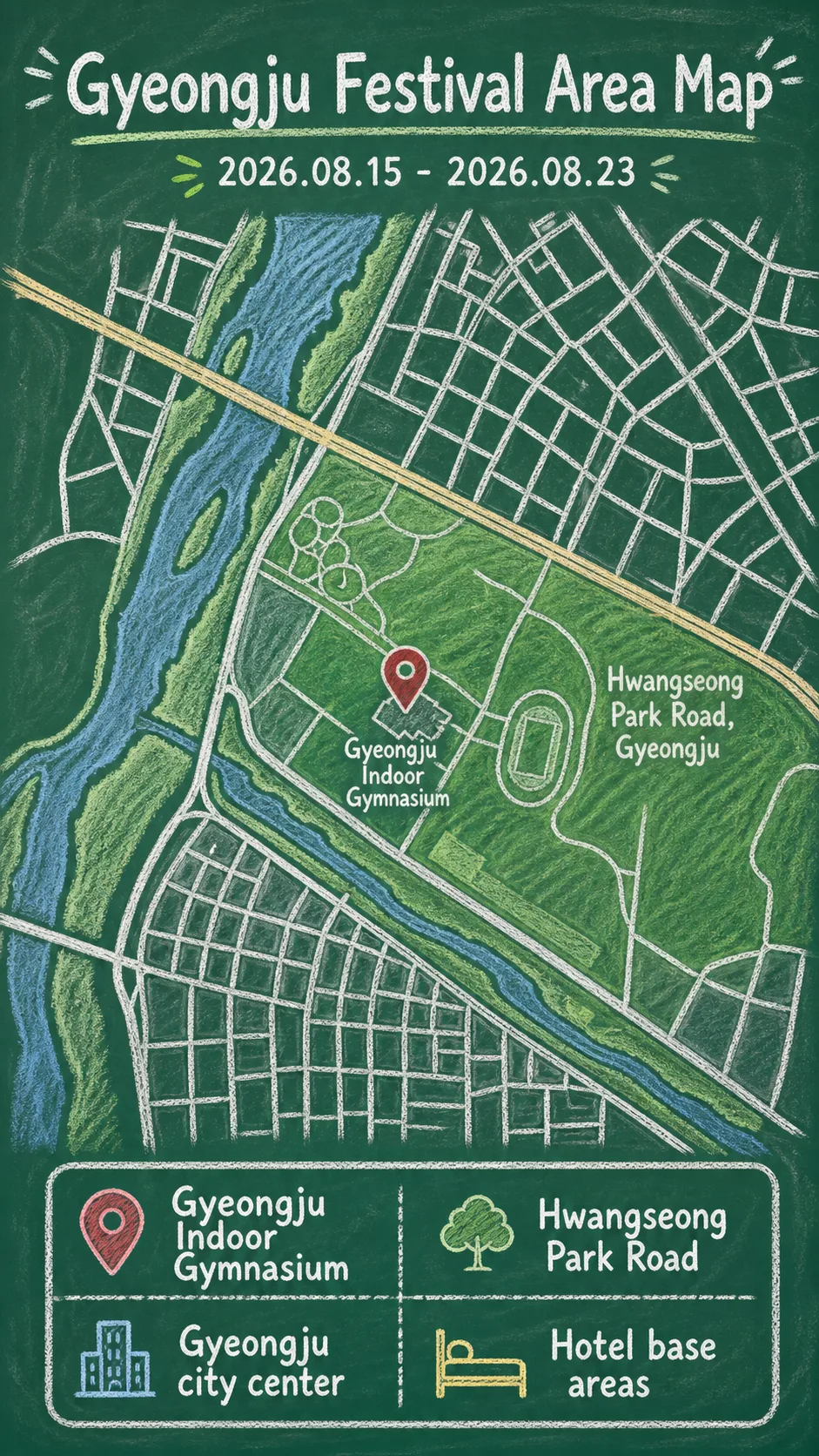 2026 Gyeongju Esports Festival: Dates, Location, Packing Tips, and Where to Stay English chalkboard map redrawn from the source map
