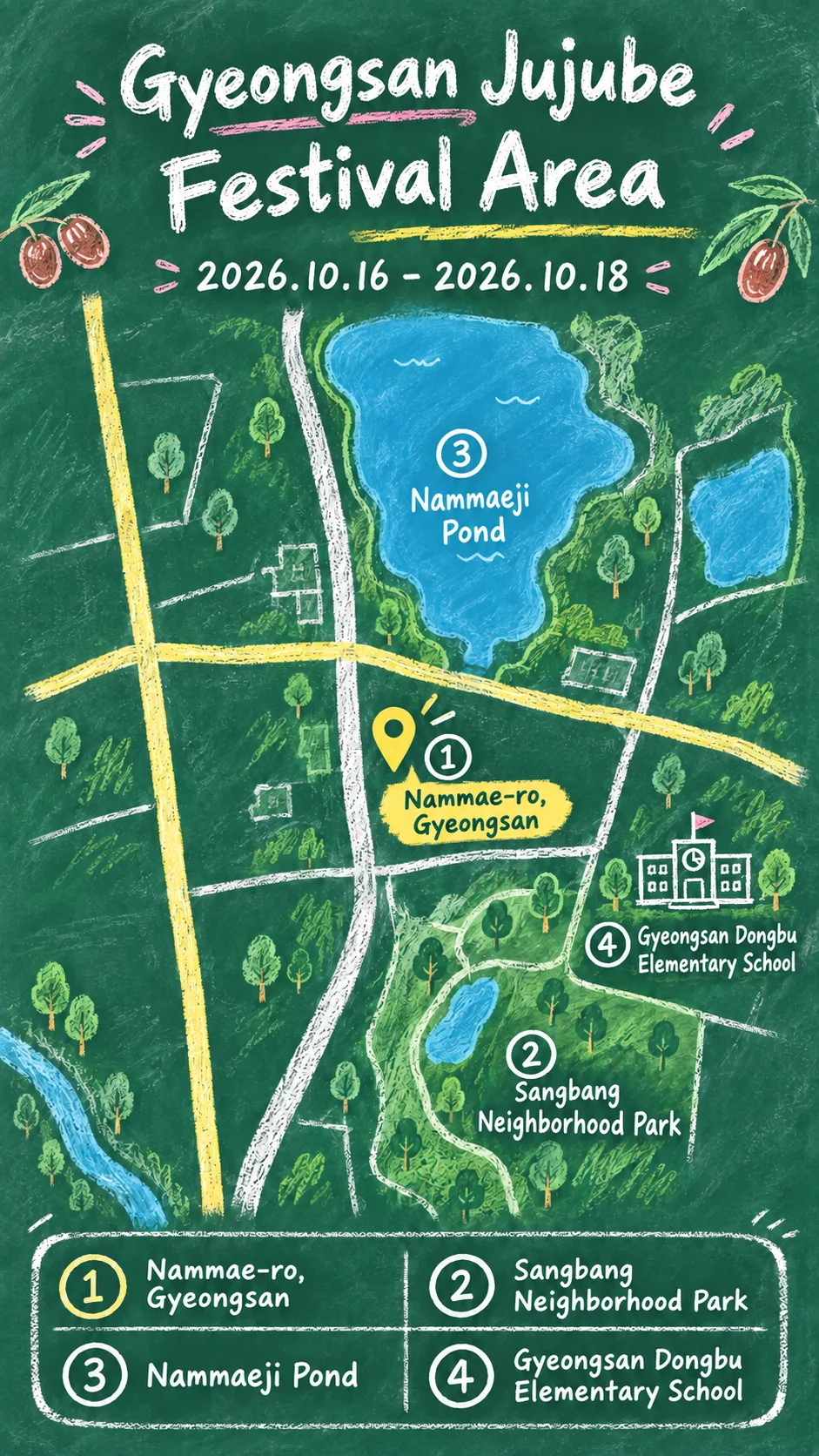 2026 Gyeongsan Jujube Festival & Local Produce Fair: Dates, Location and Hotel Guide English chalkboard map redrawn from the source map