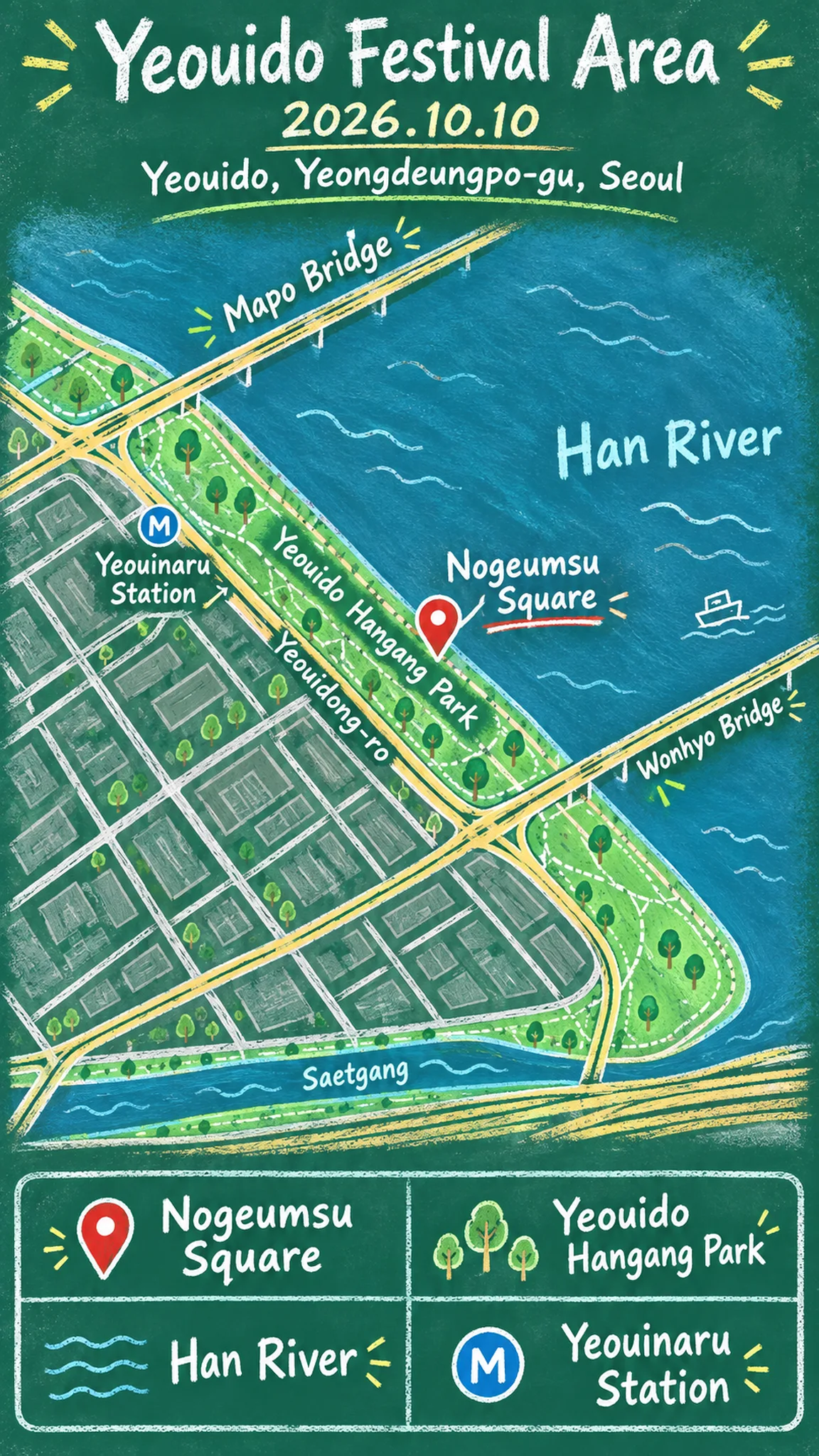 2026 Hangang Paper Airplane Festival: Guide & Where to Stay English chalkboard map redrawn from the source map