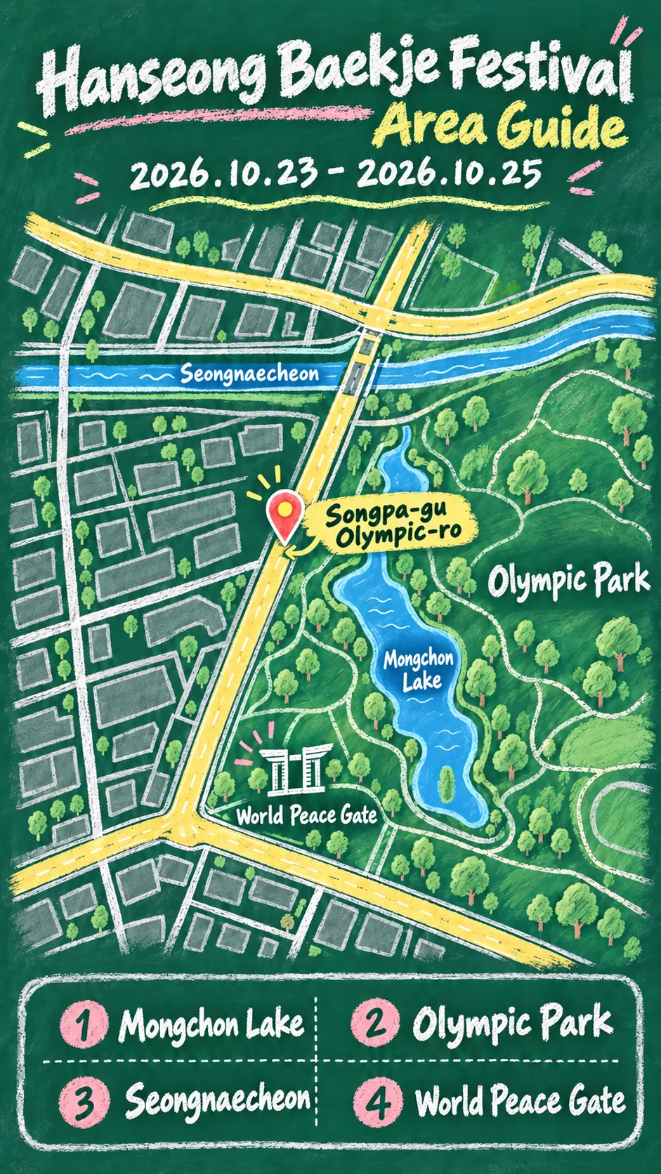 2026 Hanseong Baekje Cultural Festival: Dates, Location and Where to Stay English chalkboard map redrawn from the source map