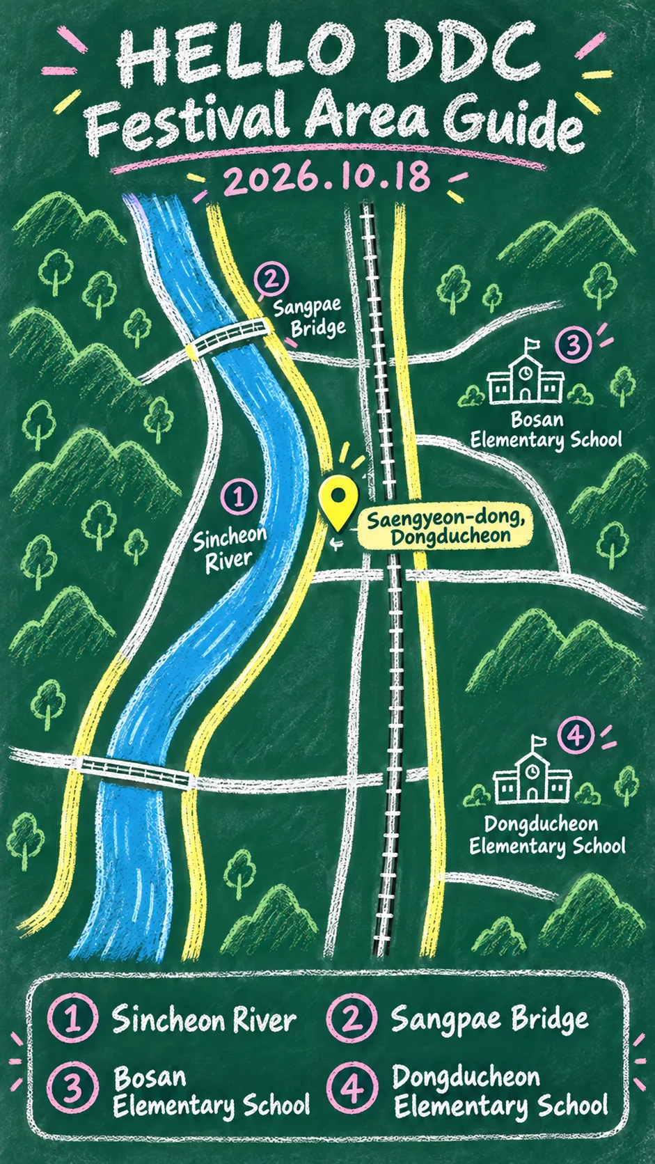 2026 HELLO DDC Festival: Dates, Location, Travel Tips and Where to Stay English chalkboard map redrawn from the source map