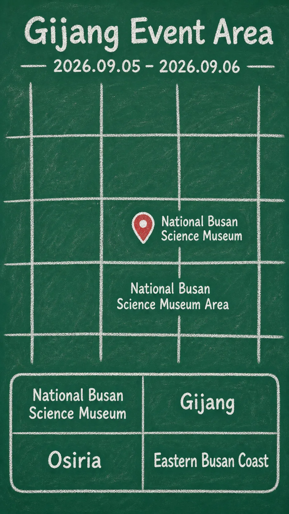 2026 Hello Maker in Busan: Event Dates, Location, and Where to Stay English chalkboard map redrawn from the source map