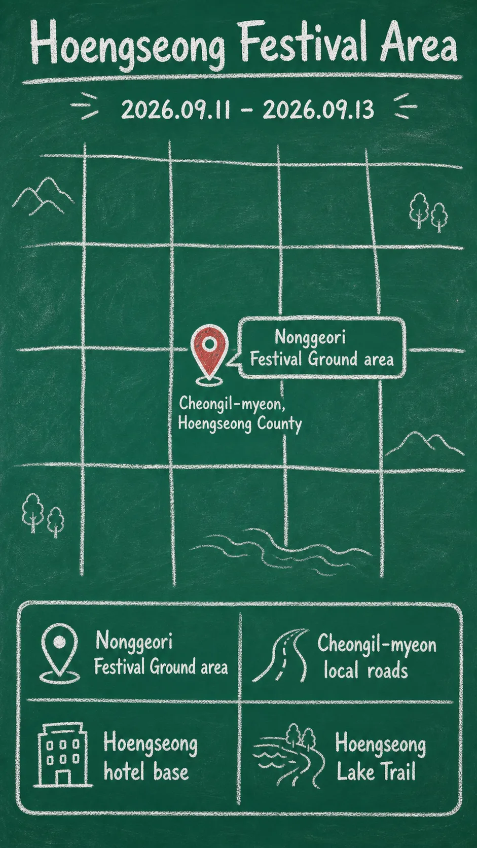 Hoengseong Deodeok Festival 2026: Where to Stay and How to Plan Your Trip English chalkboard map redrawn from the source map