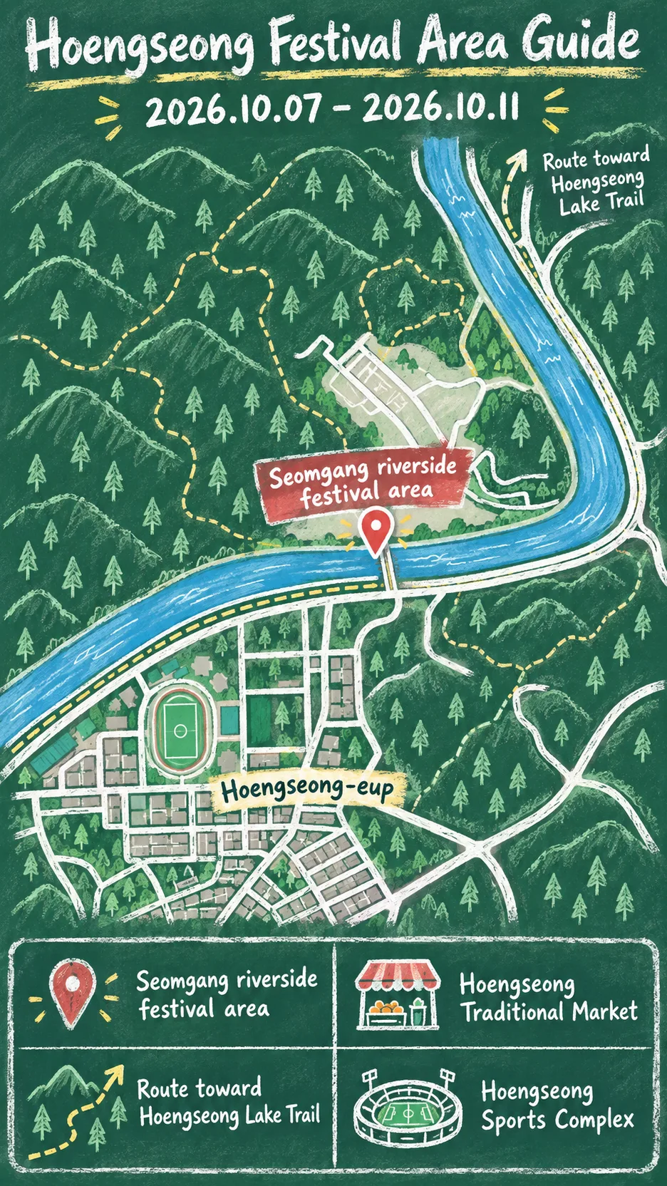 2026 Hoengseong Hanwoo Festival: Dates, Food, Transport and Hotels English chalkboard map redrawn from the source map