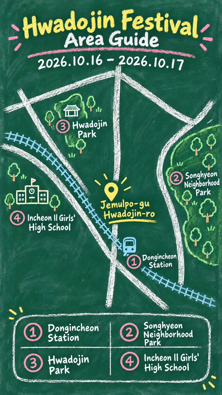 2026 Hwadojin Festival: Dates, Location and Where to Stay English chalkboard map redrawn from the source map