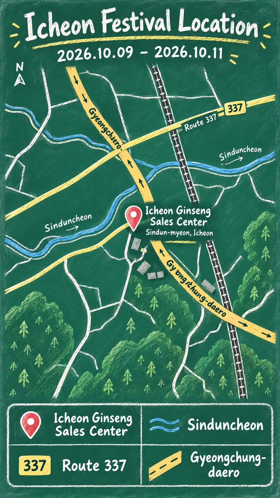 Icheon Ginseng Health Festival 2026: Dates, Transport & Hotels English chalkboard map redrawn from the source map