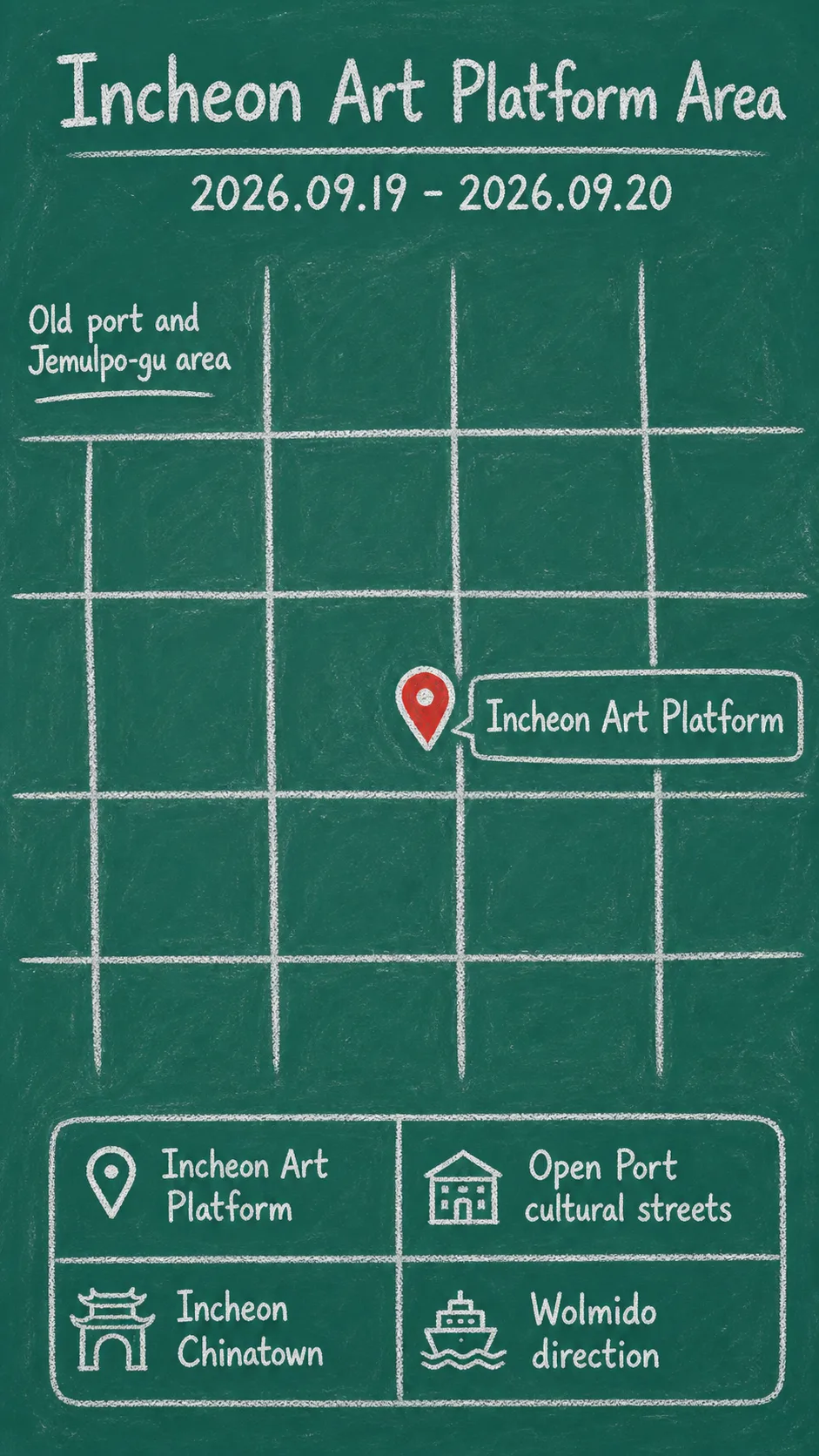 2026 Incheon Reading Festival: Dates, Venue, Travel Tips, and Where to Stay English chalkboard map redrawn from the source map
