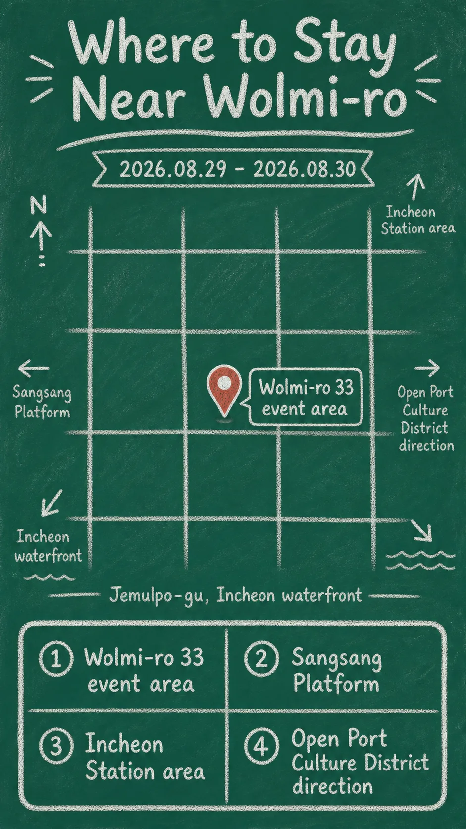 2026 Jemulpo Wave Market Hotel Guide: Dates, Location and Where to Stay in Incheon English chalkboard map redrawn from the source map