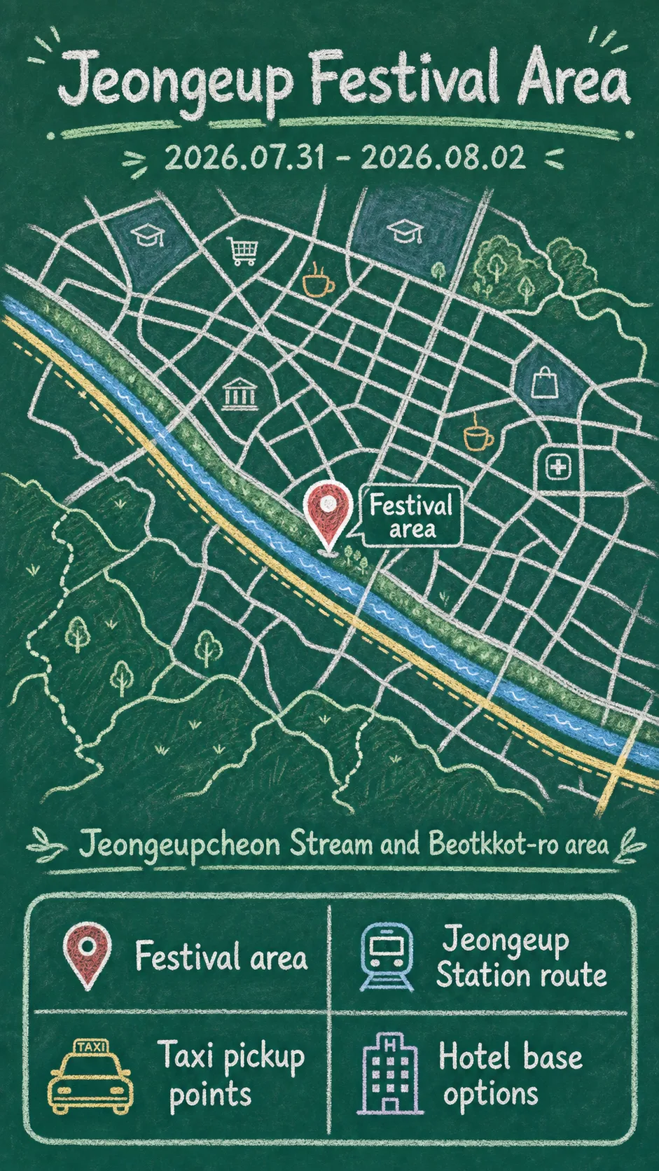 2026 Jeongeup Water Light Festival: Dates, Location and Where to Stay English chalkboard map redrawn from the source map