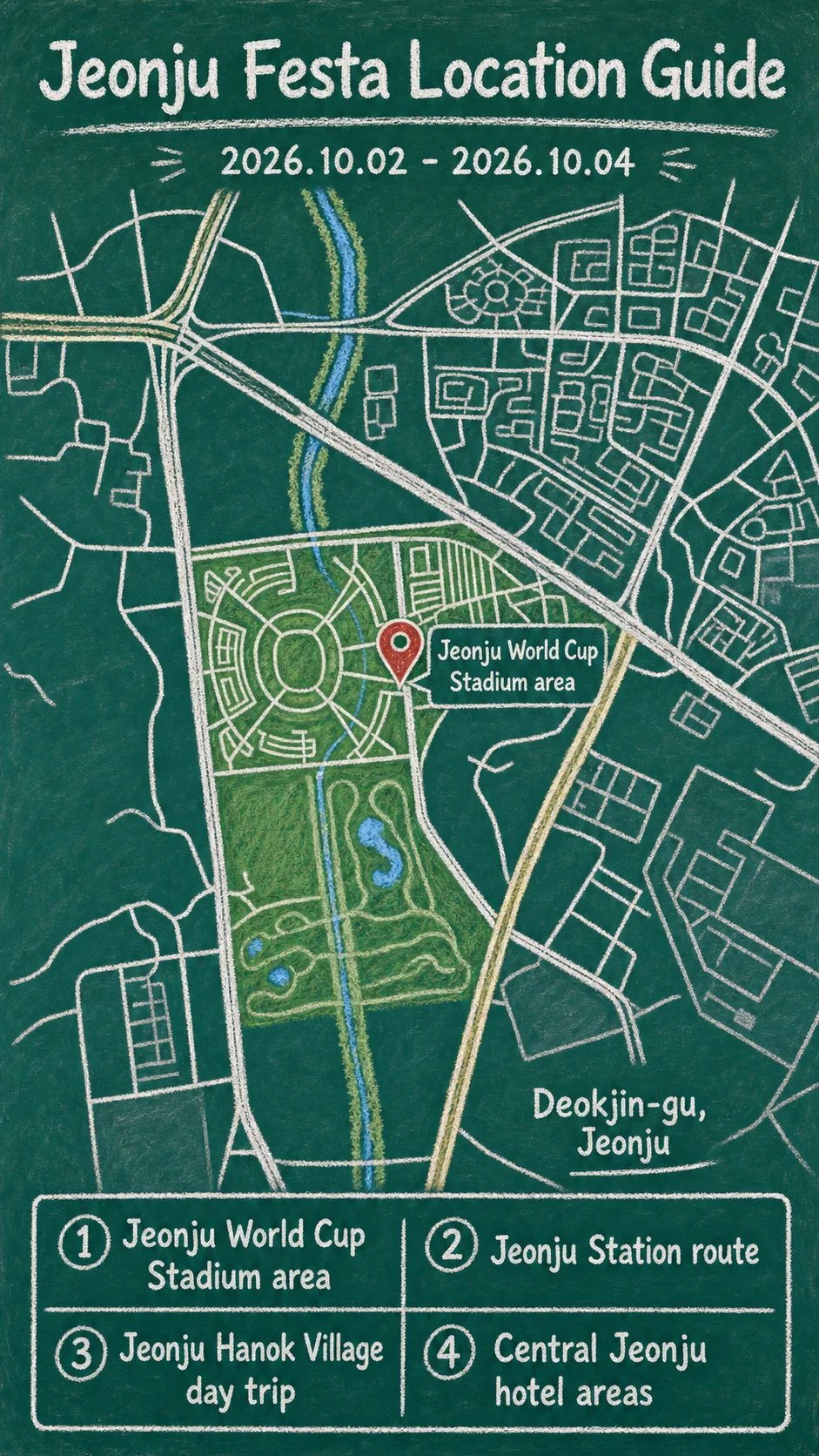 2026 Jeonju Festa Hotel Guide: Dates, Location, and Where to Stay English chalkboard map redrawn from the source map