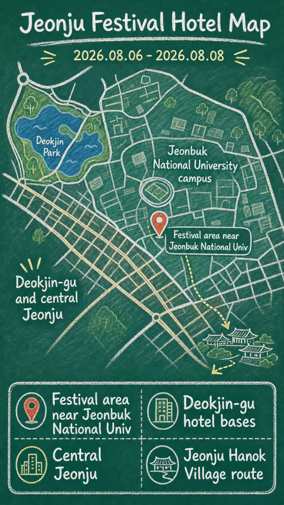 2026 Jeonju Gamaek Festival Hotel Guide: Dates, Location, Packing Tips, and Where to Stay English chalkboard map redrawn from the source map