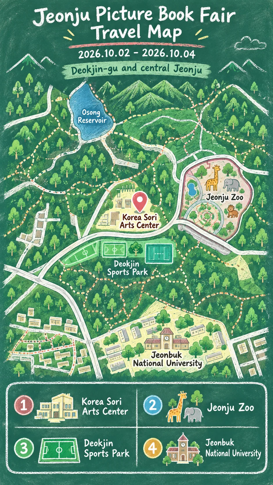 2026 Jeonju International Picture Book Fair: Dates, Venue and Where to Stay English chalkboard map redrawn from the source map