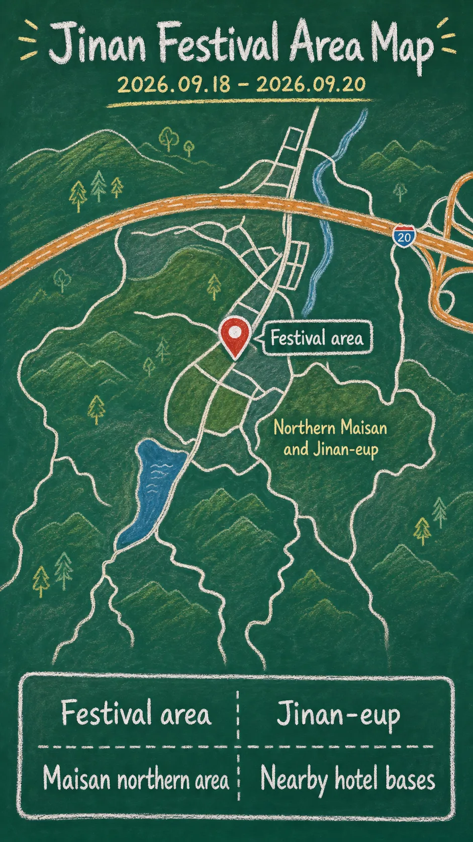2026 Jinan Red Ginseng Festival: Dates, Location, Travel Tips and Hotel Bases English chalkboard map redrawn from the source map
