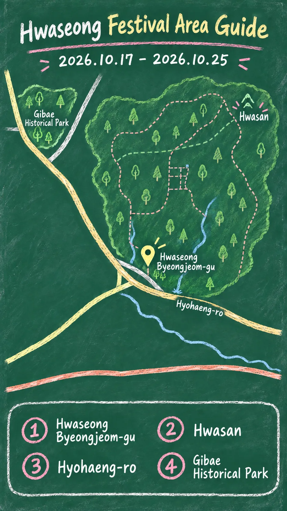 2026 Joseon Royal Tombs Festival: Dates, Locations and Where to Stay English chalkboard map redrawn from the source map