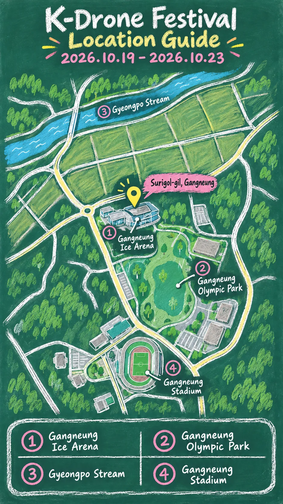 K-Drone Festival 2026: Dates, Visitor Tips and Where to Stay in Gangneung English chalkboard map redrawn from the source map