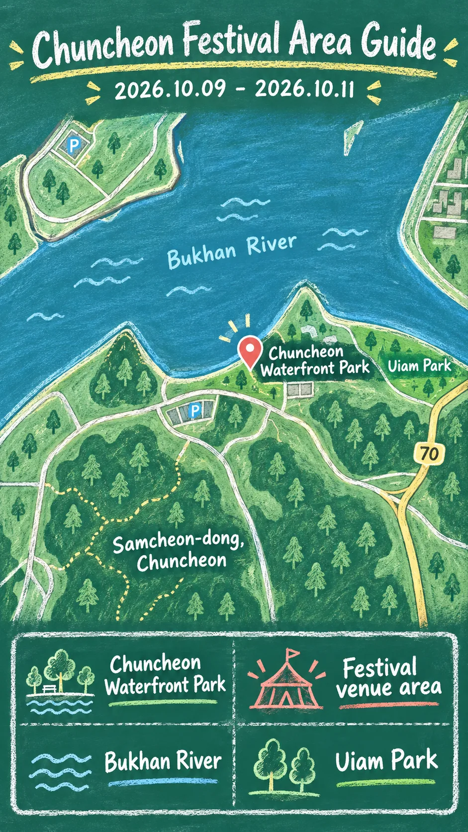 2026 K-Military Festival: Battle of Chuncheon β Dates, Venue and Hotel Tips English chalkboard map redrawn from the source map