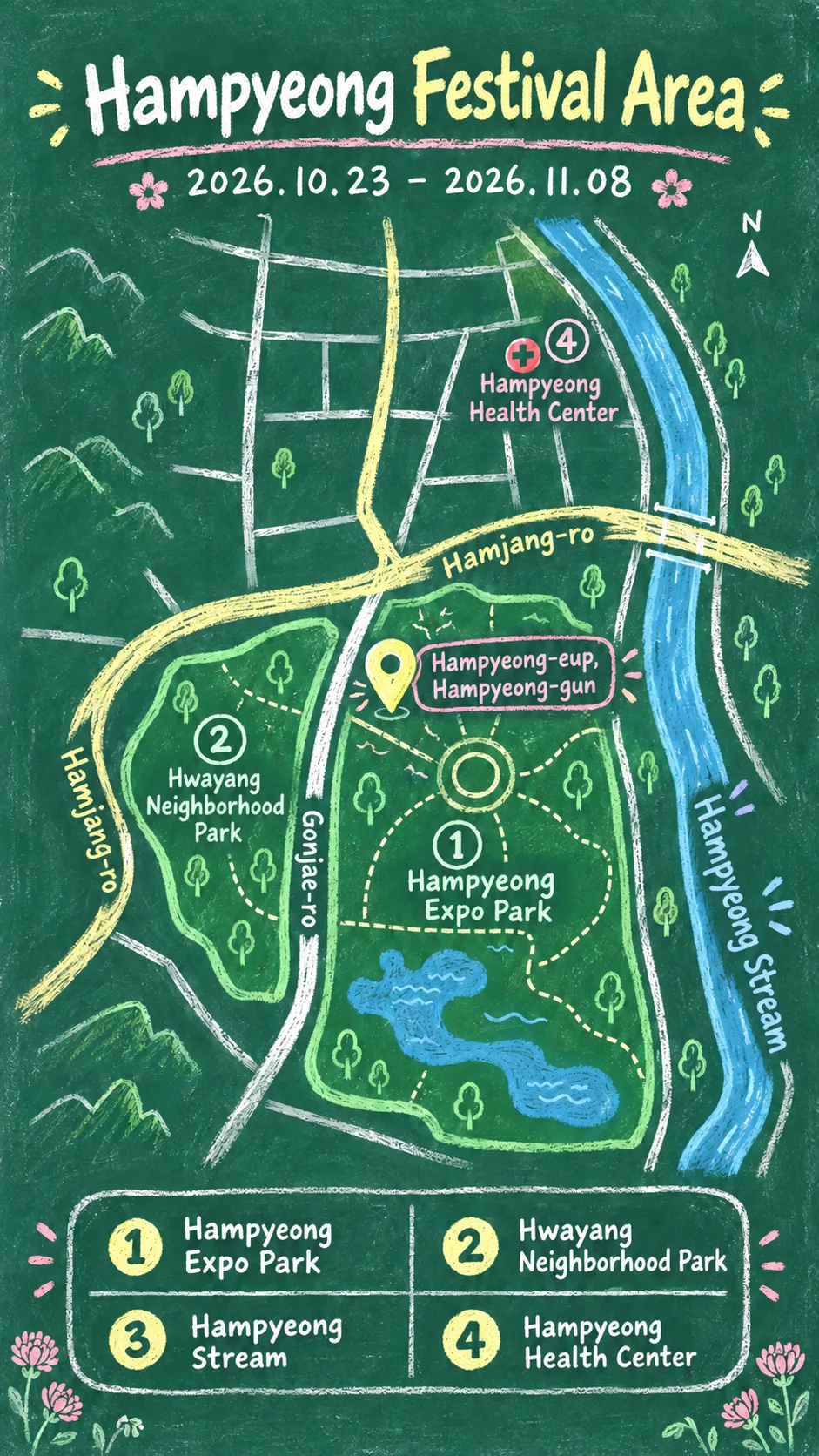 2026 Korea Grand Chrysanthemum Festival: Dates, Location and Where to Stay English chalkboard map redrawn from the source map