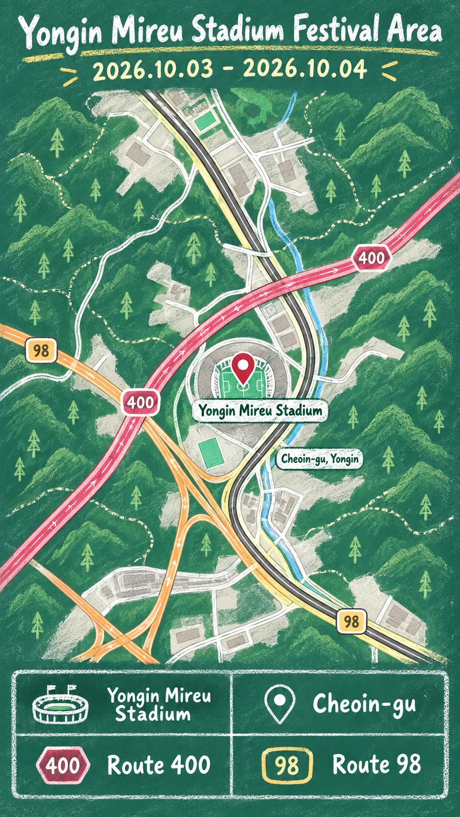 2026 Korea JoA-Yong Festival: Dates, Travel Tips and Where to Stay English chalkboard map redrawn from the source map