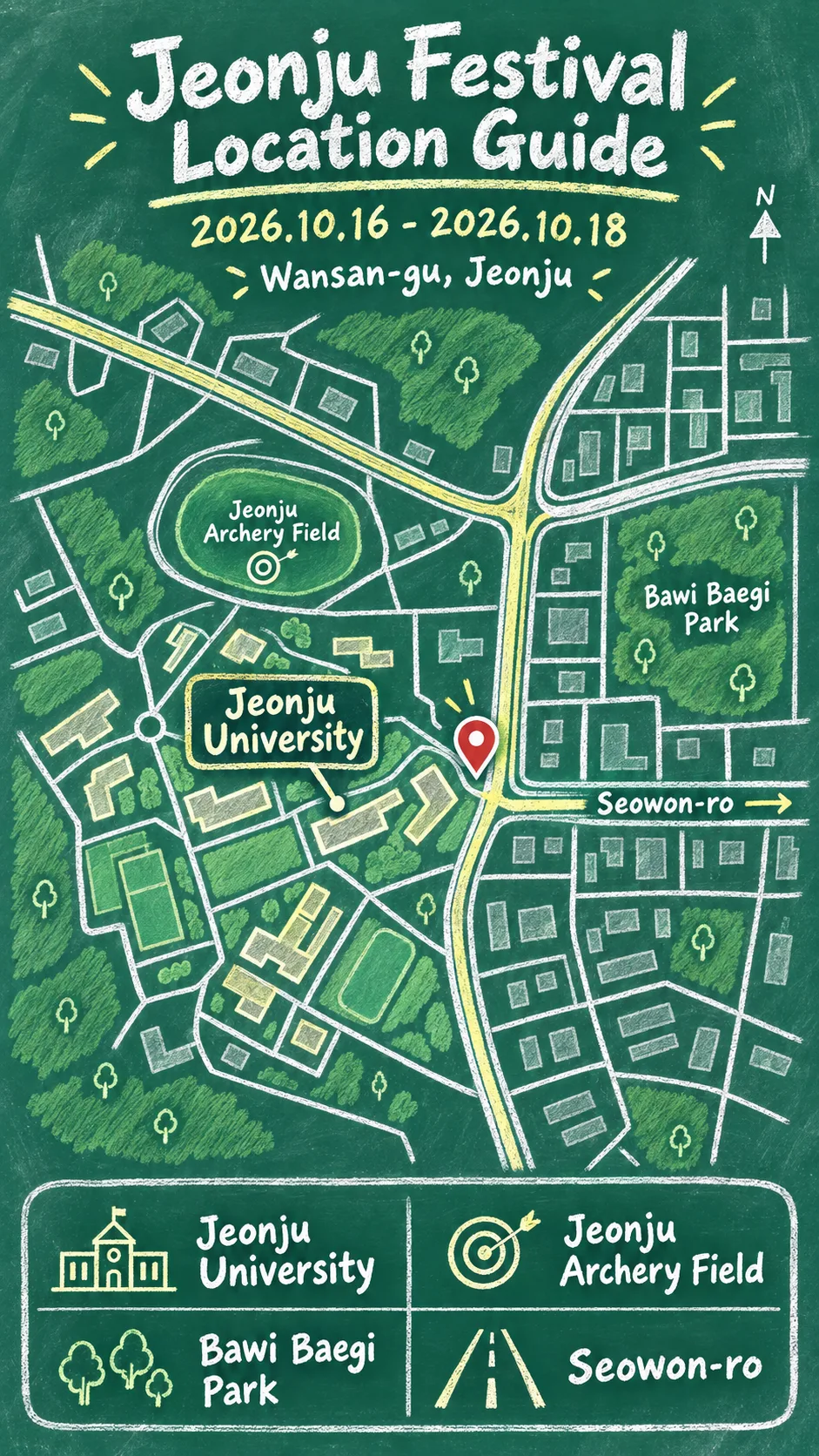 2026 Korea Science Festival in Jeonju: Dates, Venue and Hotel Guide English chalkboard map redrawn from the source map
