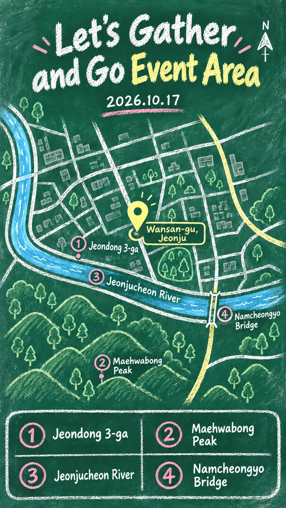 2026 Let’s Gather and Go: Jeonju Event Guide and Where to Stay English chalkboard map redrawn from the source map