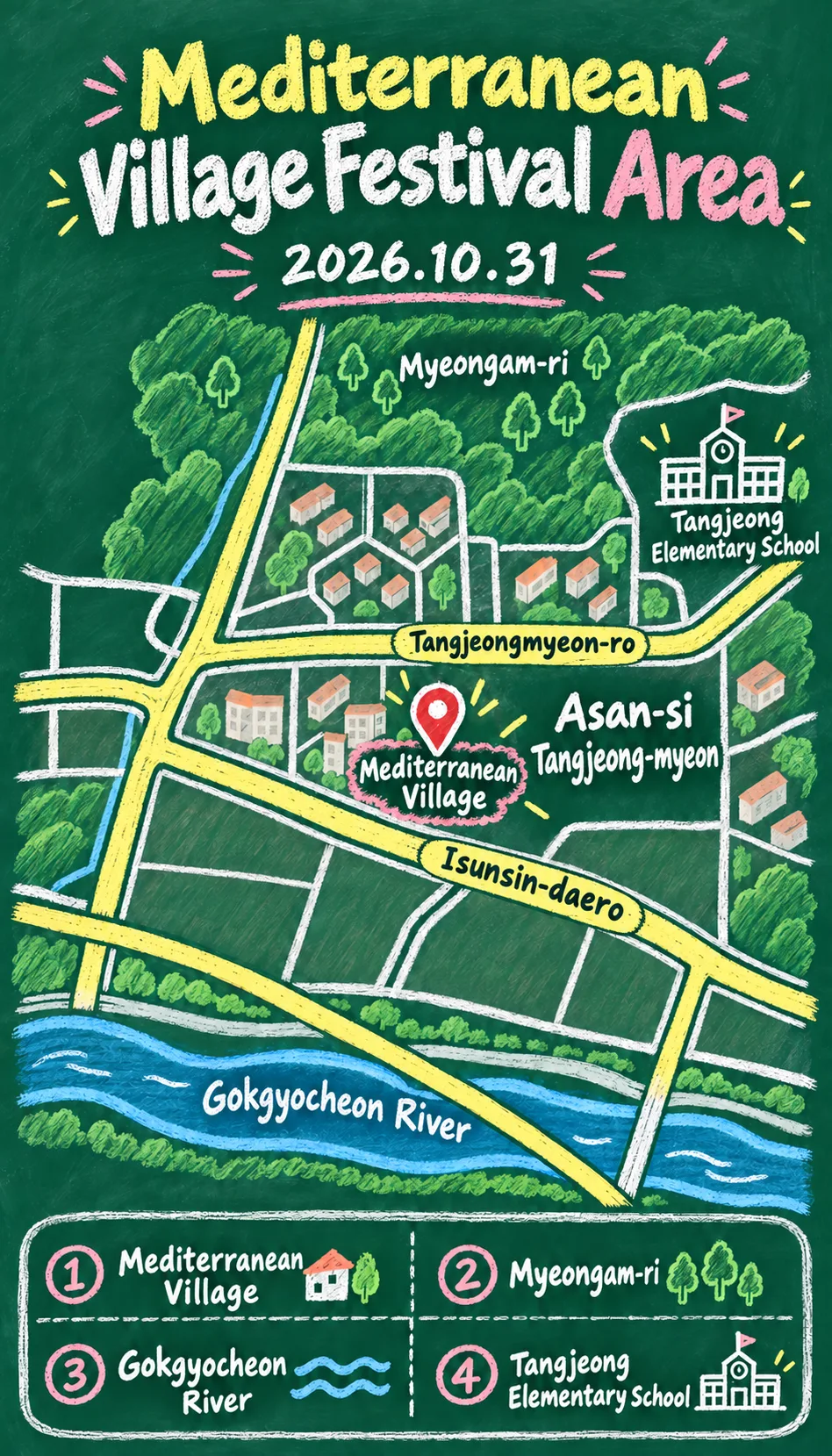 2026 Mediterranean Village Cultural Festival: Where to Stay and How to Plan Your Visit English chalkboard map redrawn from the source map