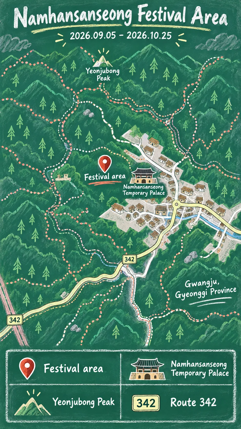 2026 Namhansanseong Autumn Festa Guide: Dates, Transport and Where to Stay English chalkboard map redrawn from the source map