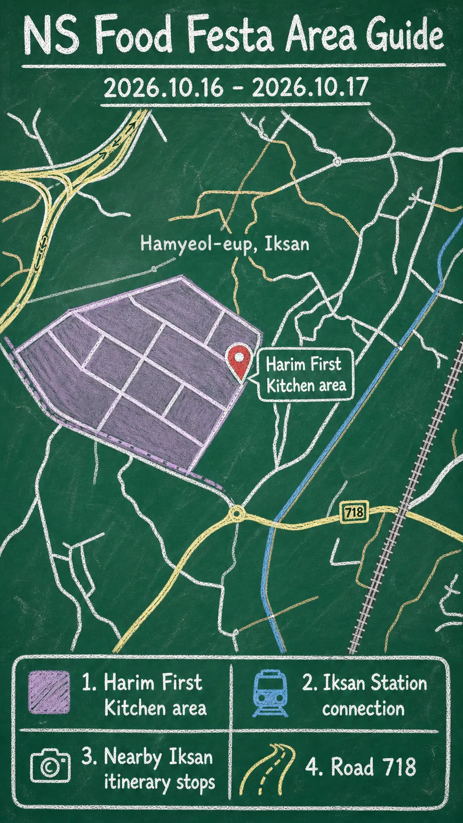 2026 NS Food Festa in Iksan: Dates, Location, Travel Tips, and Where to Stay English chalkboard map redrawn from the source map