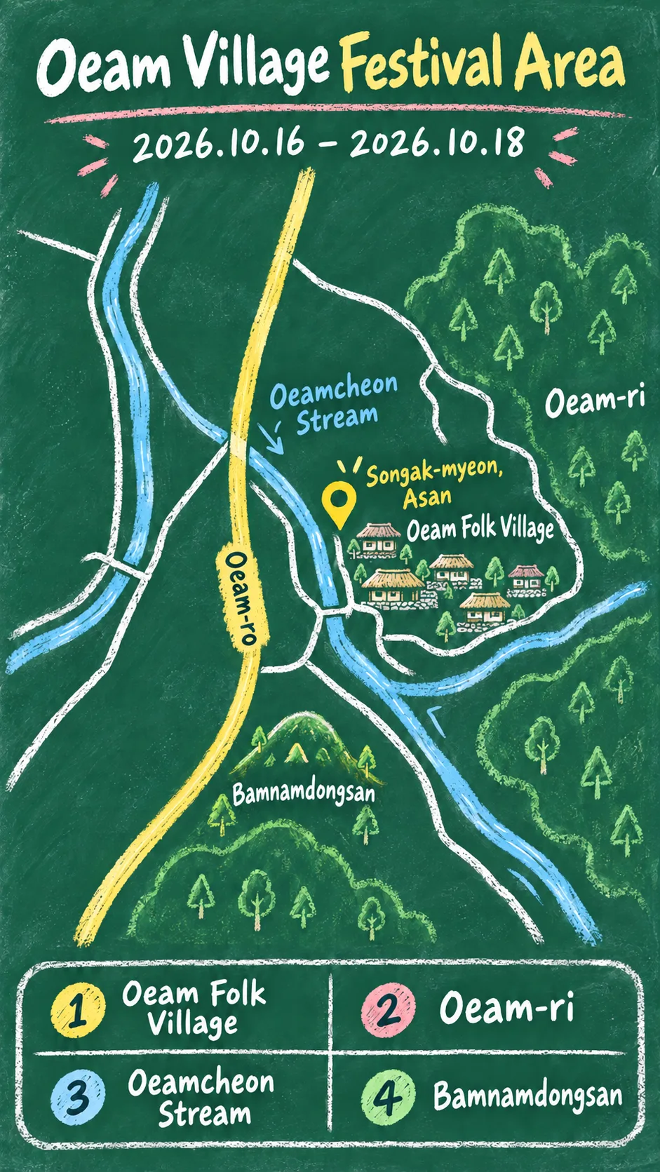 2026 Oeam Village Straw Culture Festival: Dates, Location and Where to Stay English chalkboard map redrawn from the source map