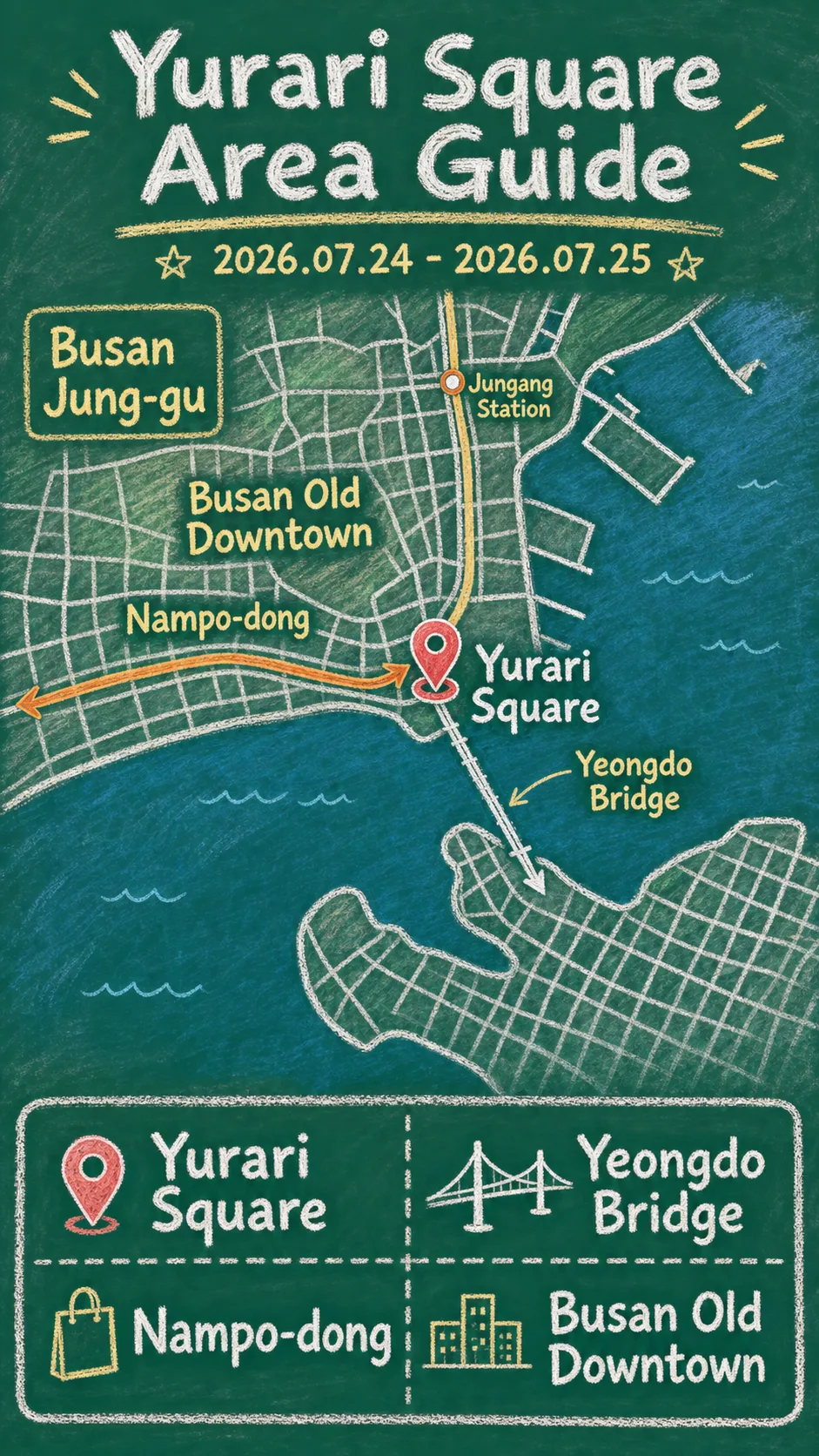 2026 Provisional Capital Busan Heritage Night: Where to Stay and How to Plan Your Visit English chalkboard map redrawn from the source map