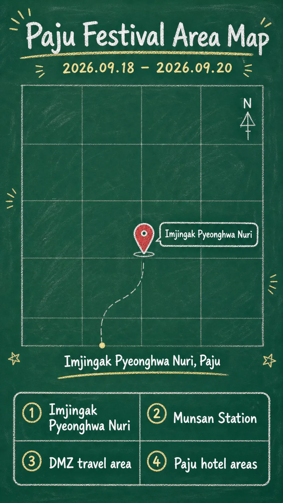 2026 Pyeonghwa Nuri Picnic Festival: Where to Stay Around Imjingak in Paju English chalkboard map redrawn from the source map