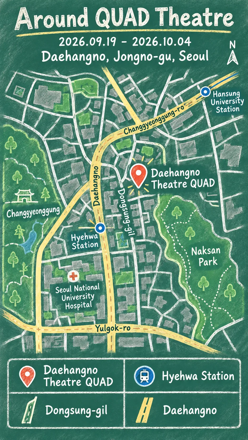 Why the Rooftop Peppers? at QUAD: 2026 Dates & Hotels English chalkboard map redrawn from the source map