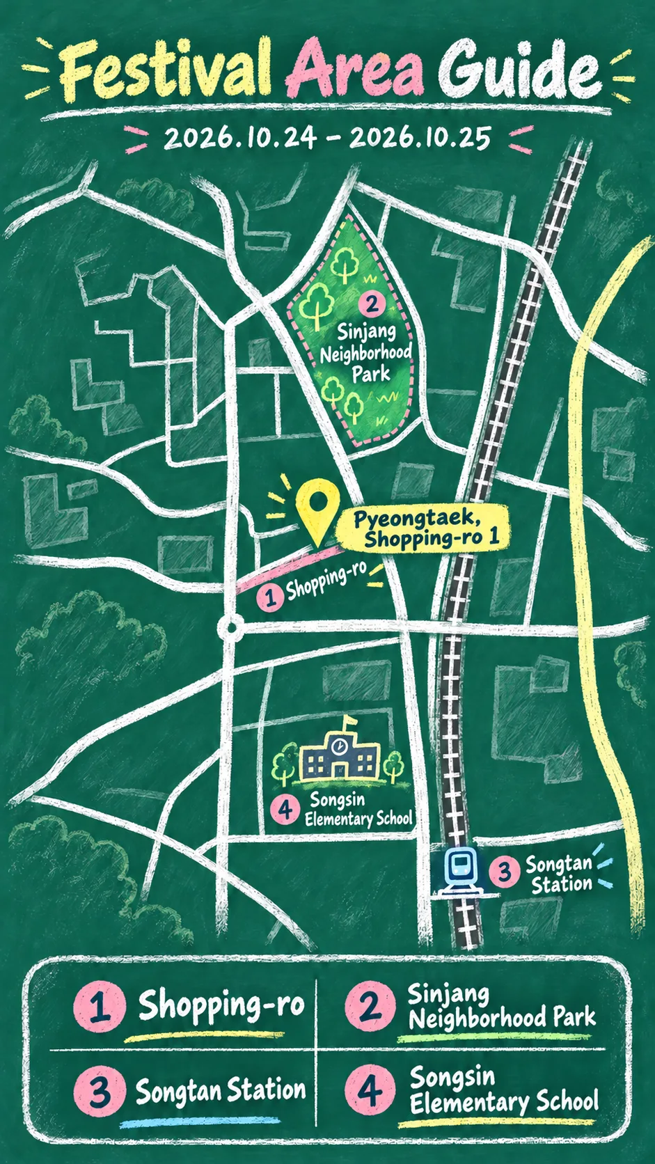 2026 ROK–U.S. Friendship Cultural Festival: Dates, Location and Where to Stay in Pyeongtaek English chalkboard map redrawn from the source map